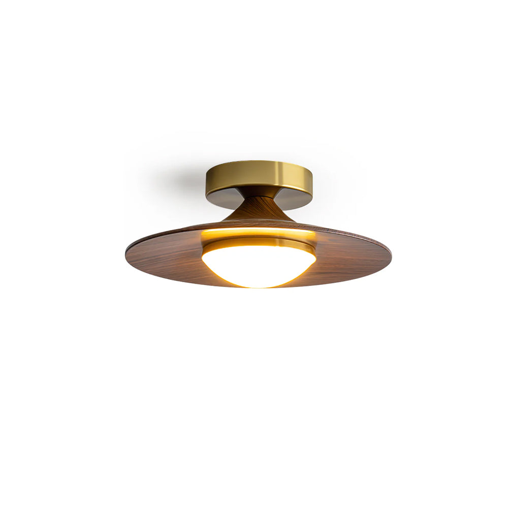 Luz de Techo de Nogal y Oro - Mini Montaje en Superficie Moderno