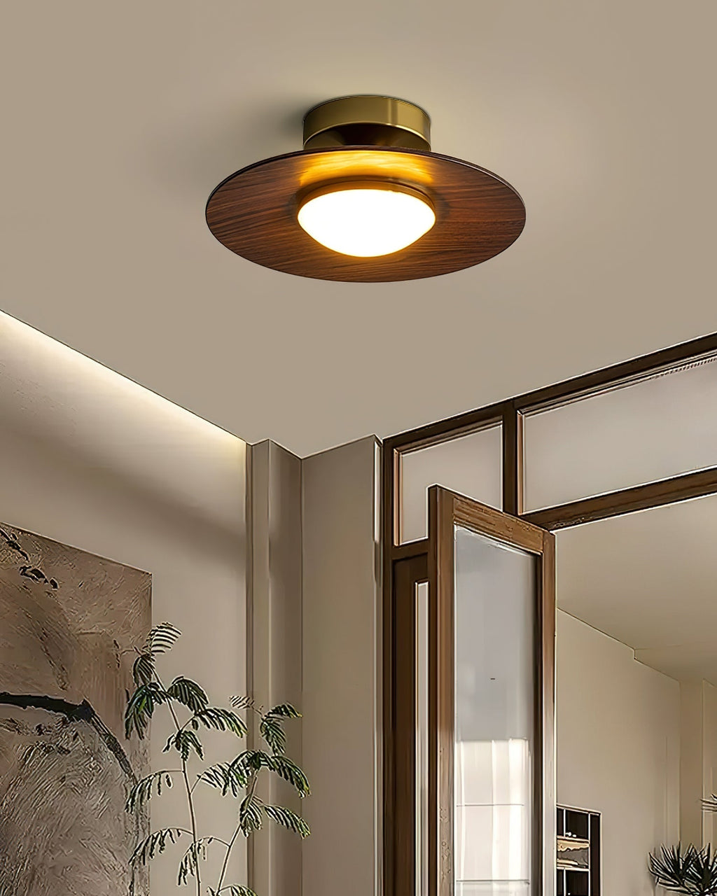 Luz de Techo de Nogal y Oro - Mini Montaje en Superficie Moderno