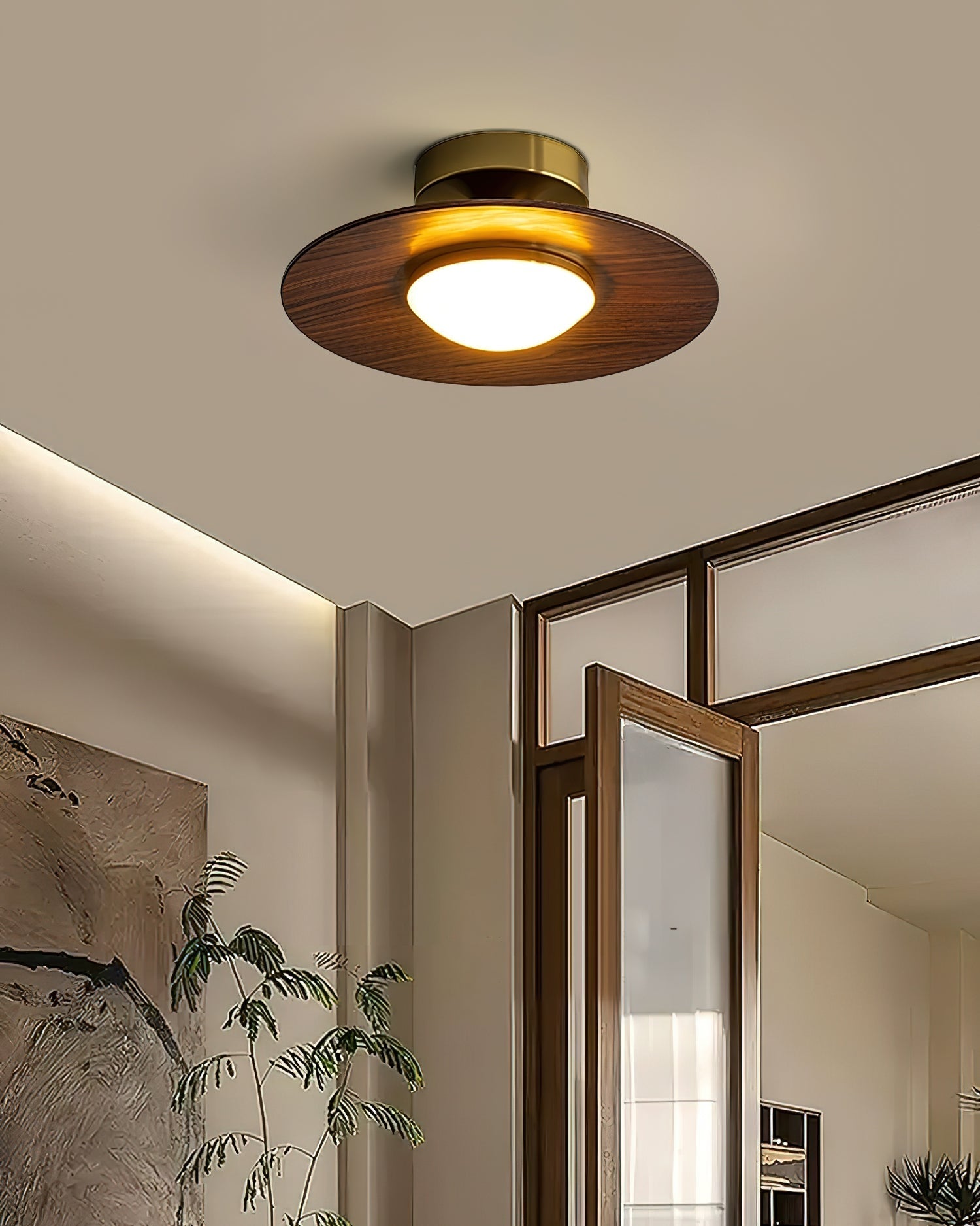 Luz de Techo de Nogal y Oro - Mini Montaje en Superficie Moderno