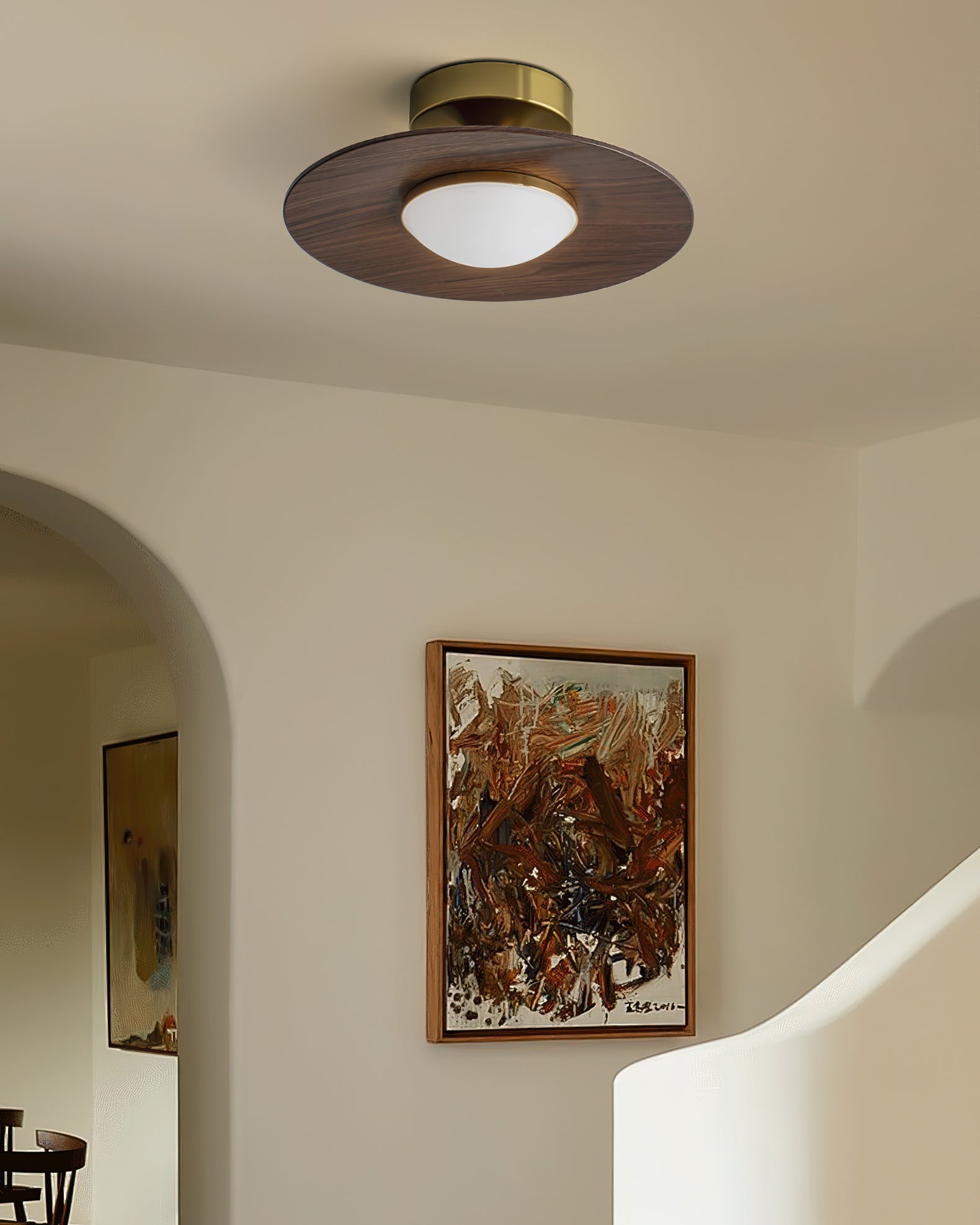 Luz de Techo de Nogal y Oro - Mini Montaje en Superficie Moderno