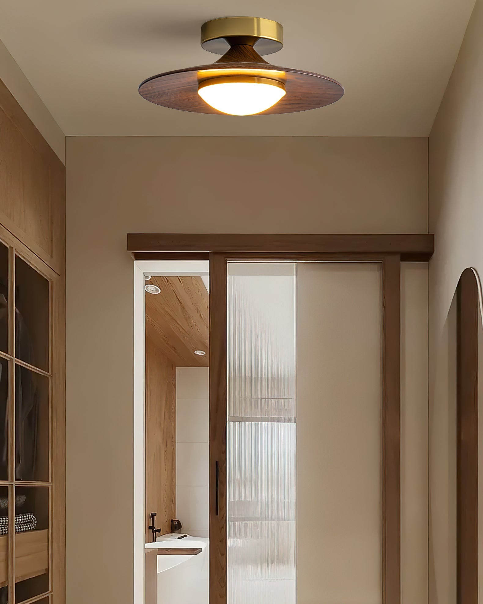 Luz de Techo de Nogal y Oro - Mini Montaje en Superficie Moderno