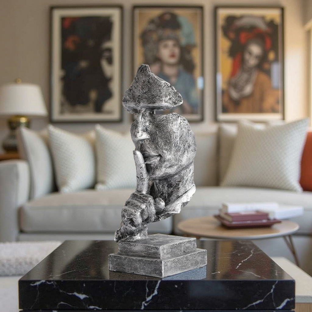 Escultura Abstracta de Cara "El Silencio es Dorado" de