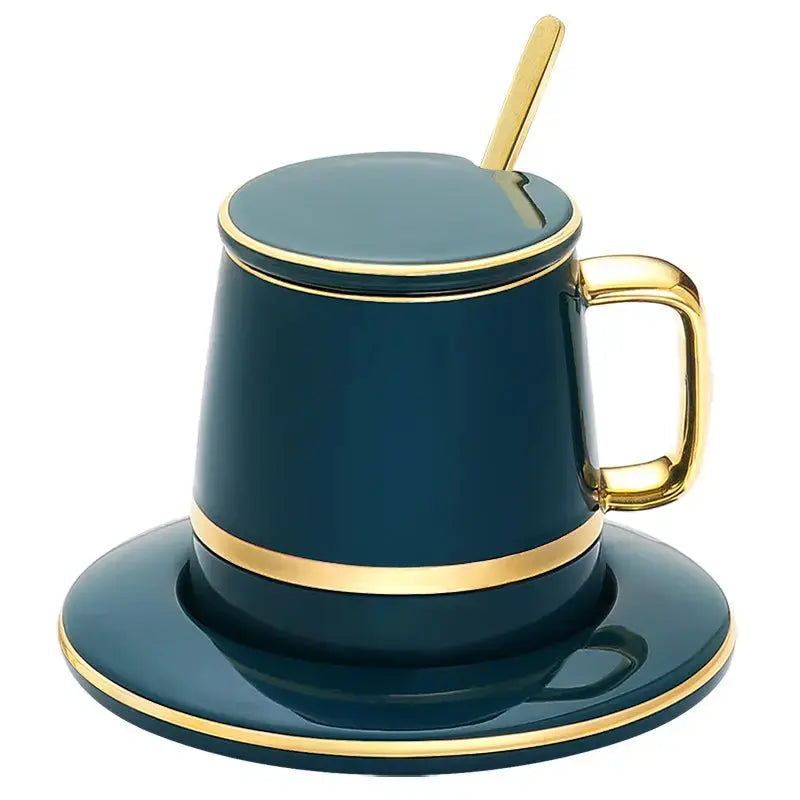 Elegante taza de cerámica para café con acentos dorados – duradera y estilosa