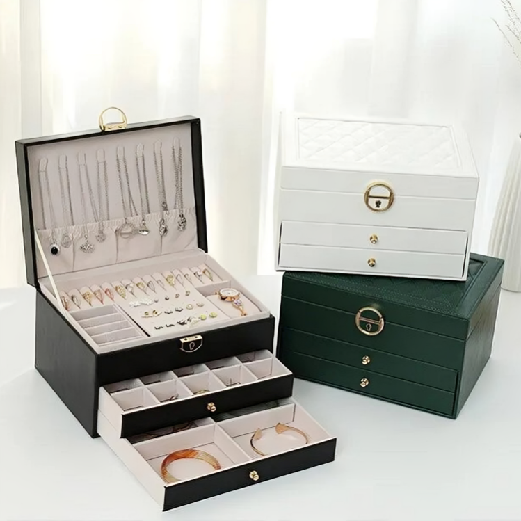 Organizador de Joyas de Lujo de Múltiples Capas – Caja de Almacenamiento Compacta con Cajones y Cerradura