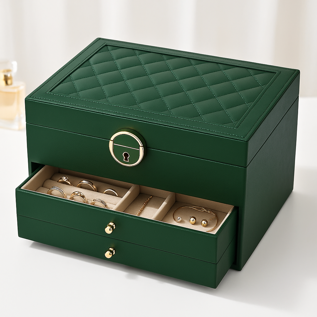 Organizador de Joyas de Lujo de Múltiples Capas – Caja de Almacenamiento Compacta con Cajones y Cerradura