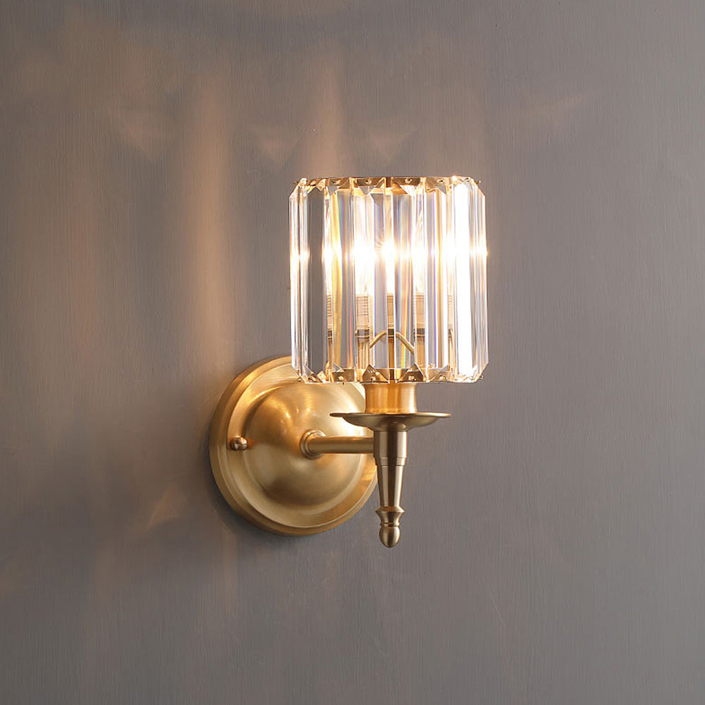 Aplique de Pared de Cristal Elegante en Diseño de Latón Moderno para Decoración del Hogar