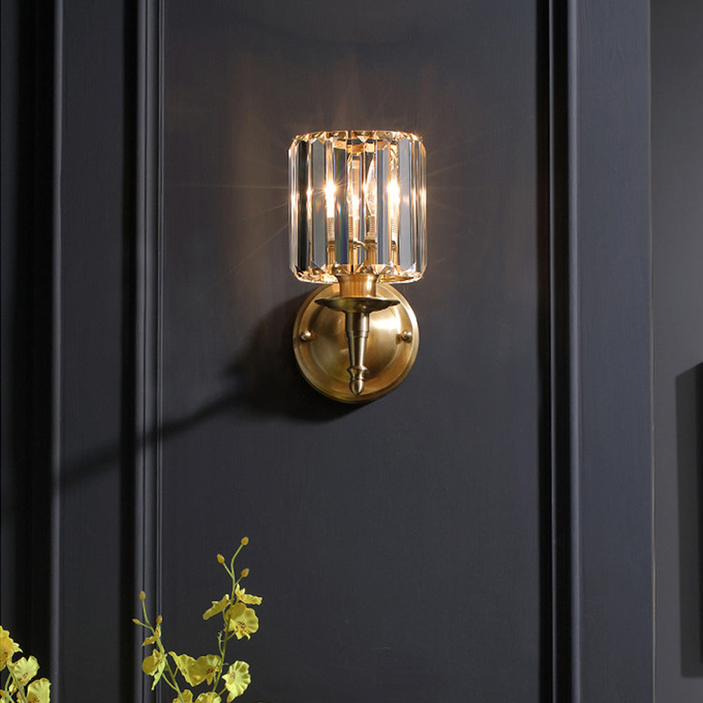 Aplique de Pared de Cristal Elegante en Diseño de Latón Moderno para Decoración del Hogar