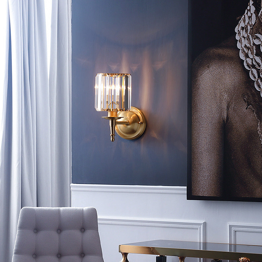 Aplique de Pared de Cristal Elegante en Diseño de Latón Moderno para Decoración del Hogar