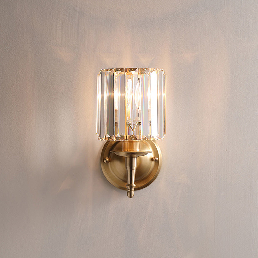Aplique de Pared de Cristal Elegante en Diseño de Latón Moderno para Decoración del Hogar