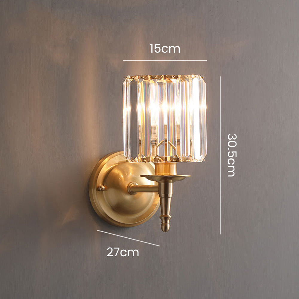 Aplique de Pared de Cristal Elegante en Diseño de Latón Moderno para Decoración del Hogar