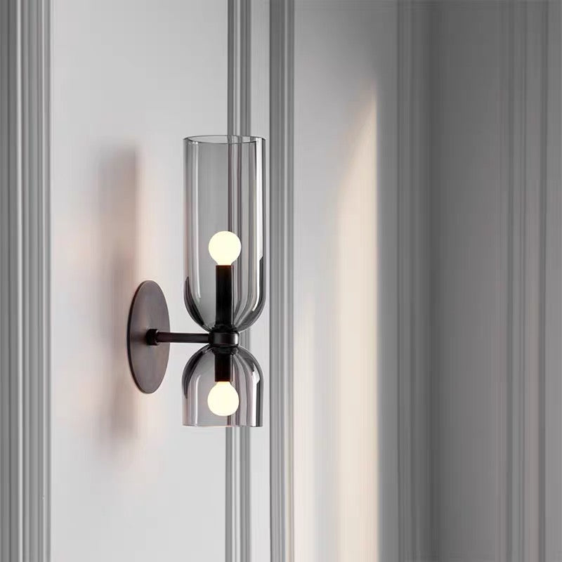 Lámpara de Pared de Doble Cabeza de Vidrio Elegante | Iluminación de Aplique Minimalista Moderna para Sala de Estar o Dormitorio