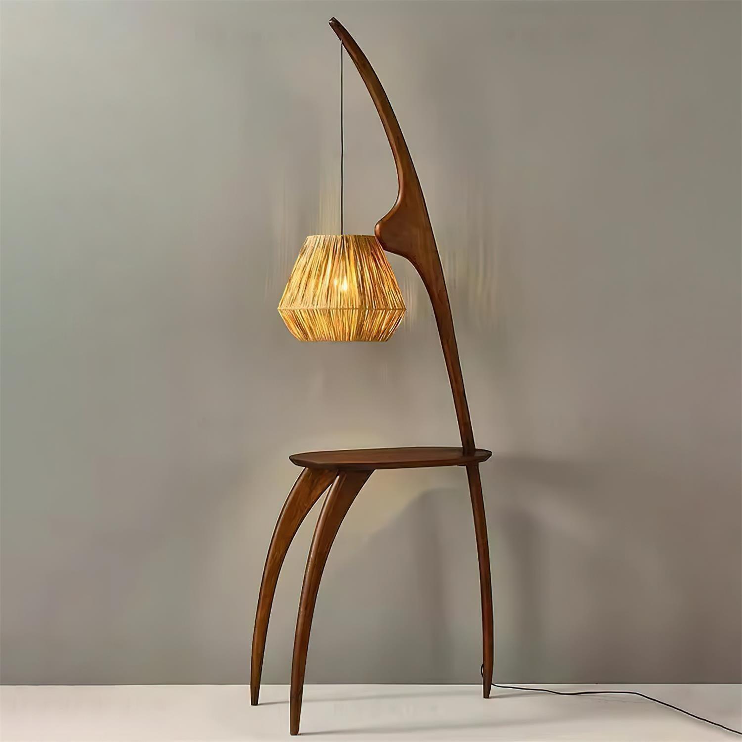 Lámpara de Pie Minimalista Elegante con Pantalla de Madera Natural y Ratán