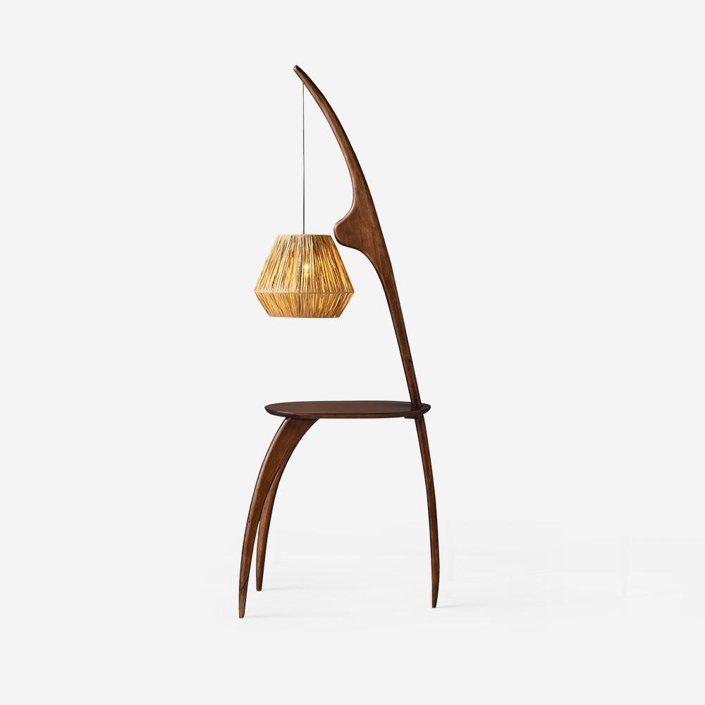 Lámpara de Pie Minimalista Elegante con Pantalla de Madera Natural y Ratán