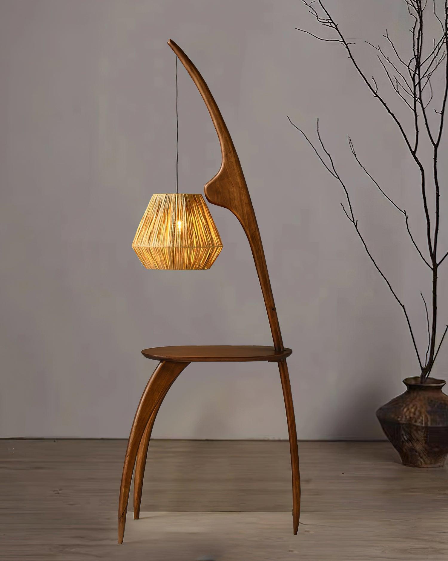 Lámpara de Pie Minimalista Elegante con Pantalla de Madera Natural y Ratán