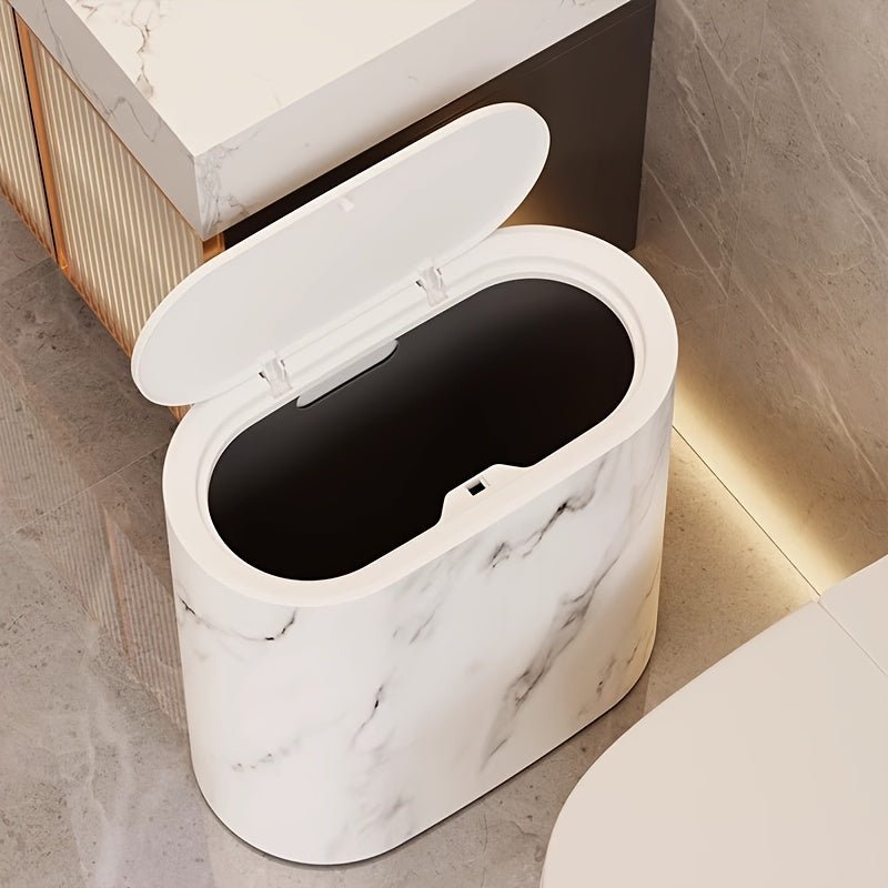 MARBLEX - Elegante papelera ovalada con patrón de mármol diseñada para interiores modernos con funcionalidad compacta y estilizada para el día a día