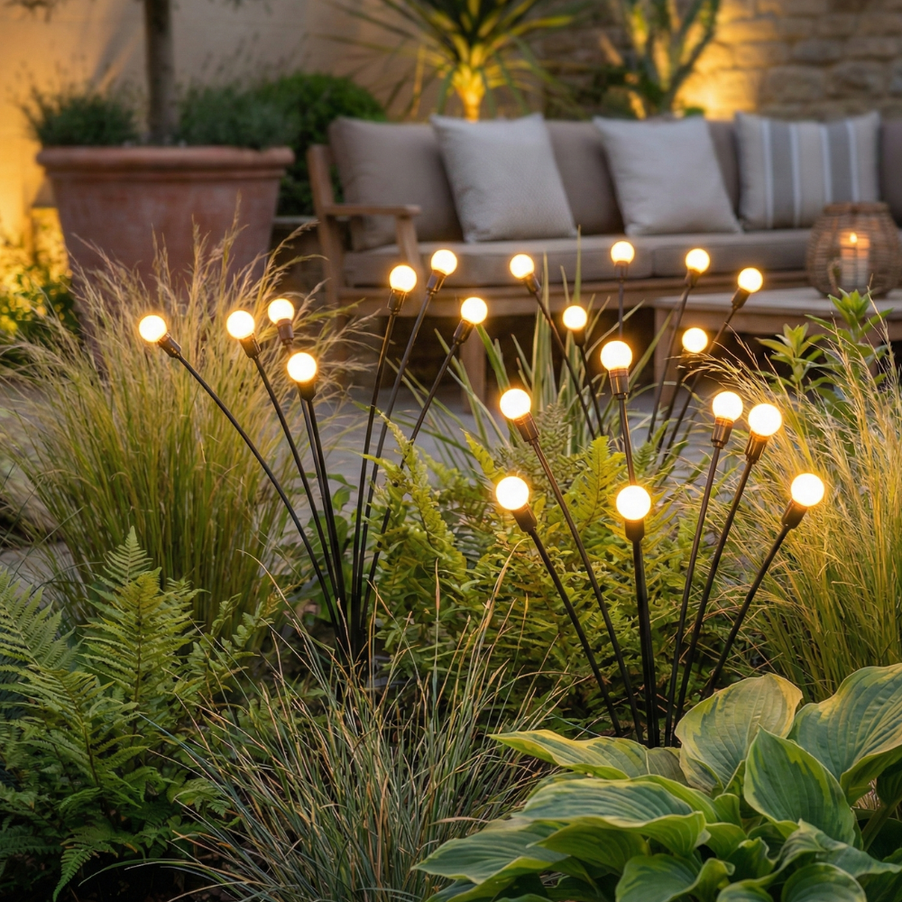Luces de Jardín Solar Elegantes Firefly | Iluminación Exterior Impermeable con 120 Lúmenes para Jardines o Patios Impresionantes