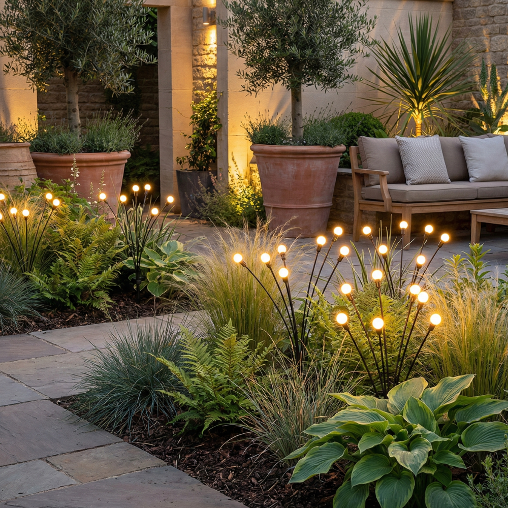Luces de Jardín Solar Elegantes Firefly | Iluminación Exterior Impermeable con 120 Lúmenes para Jardines o Patios Impresionantes