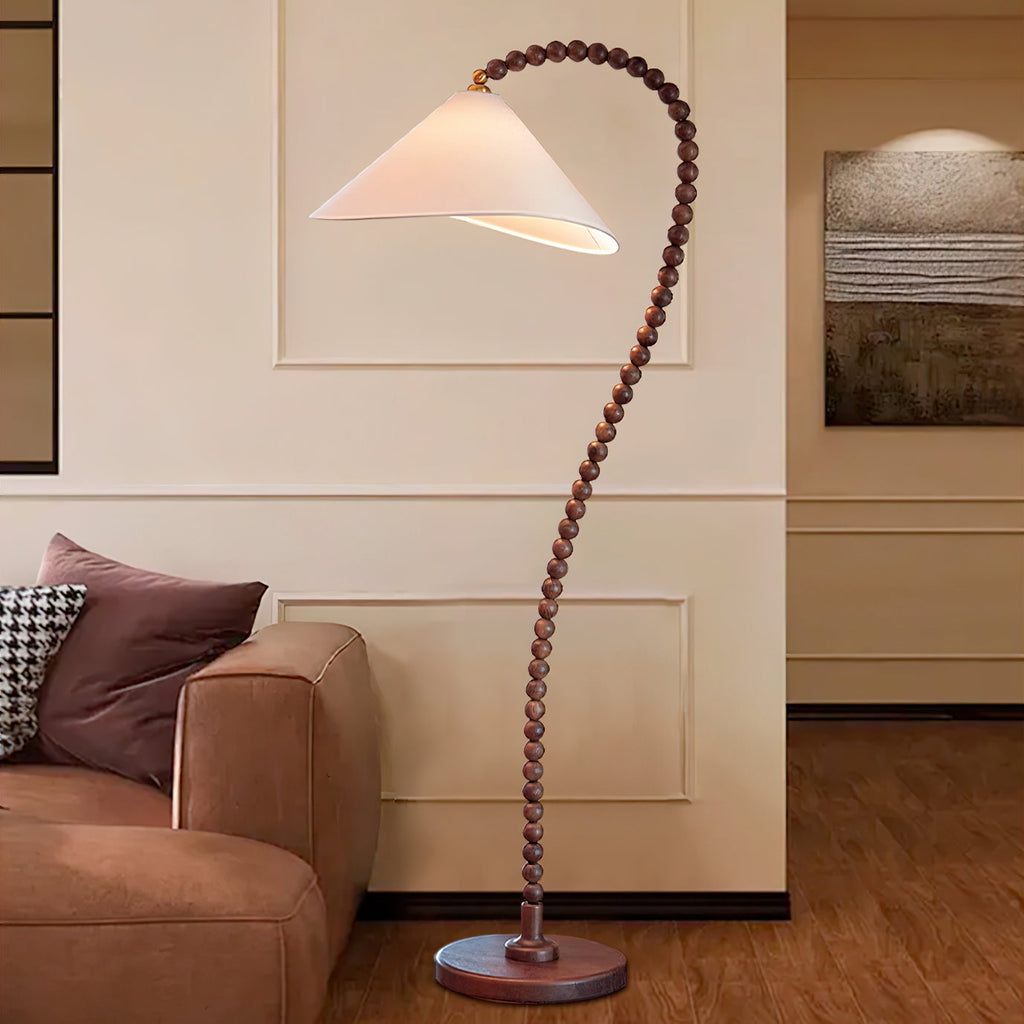 Lámpara de Pie Escultórica de Perlas de Madera – Lámpara de Pie Moderna para Espacios Habitables
