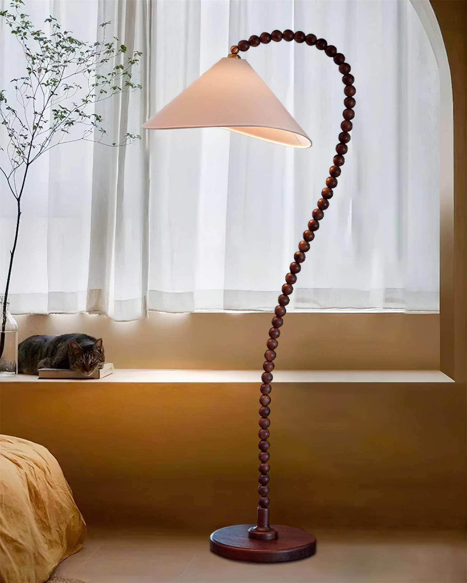 Lámpara de Pie Escultórica de Perlas de Madera – Lámpara de Pie Moderna para Espacios Habitables