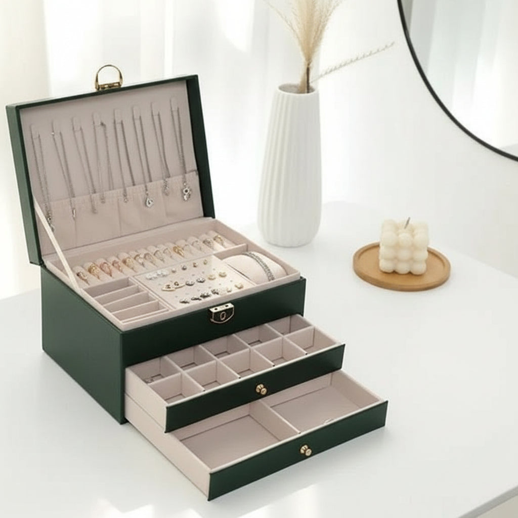 LUXE JEWEL – Boîte à bijoux élégante en cuir pour un rangement stylé
