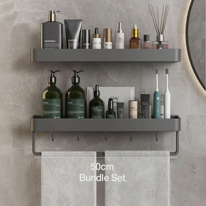 AQUASHELF – Estantería de pared elegante para el baño con soporte para toallas y montaje sin perforación
