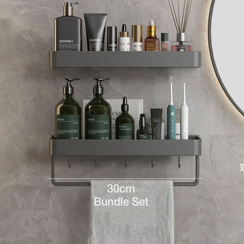 AQUASHELF – Estantería de pared elegante para el baño con soporte para toallas y montaje sin perforación