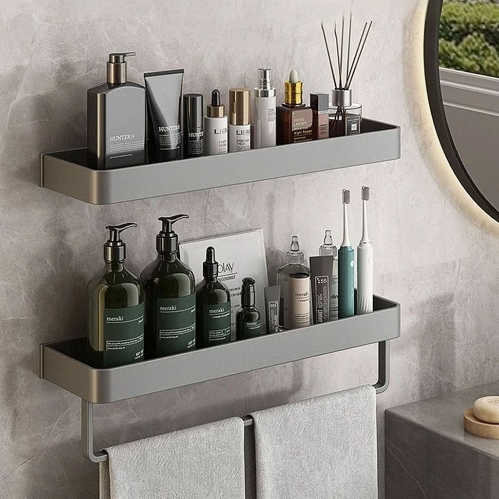 AQUASHELF – Estantería de pared elegante para el baño con soporte para toallas y montaje sin perforación