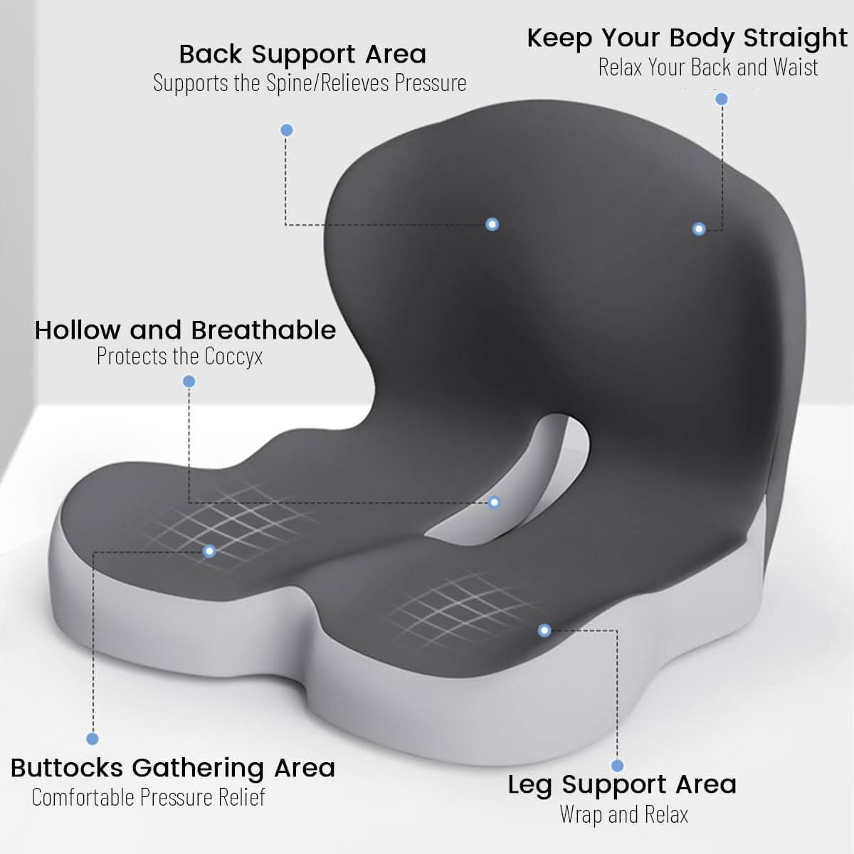 ErgoKomfort Almohadilla – Cojín de asiento de espuma viscoelástica ergonómica