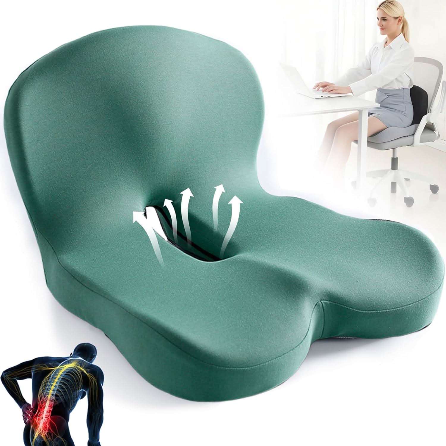 ErgoKomfort Almohadilla – Cojín de asiento de espuma viscoelástica ergonómica