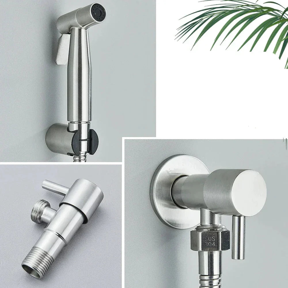 Bidet Manual Ergonómico Premium con Presión de Agua Ajustable – Plateado y Negro, Acero Inoxidable y ABS