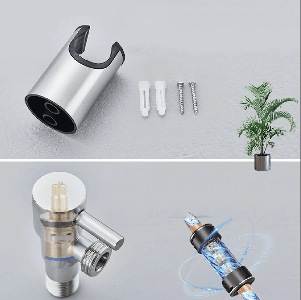 Bidet Manual Ergonómico Premium con Presión de Agua Ajustable – Plateado y Negro, Acero Inoxidable y ABS