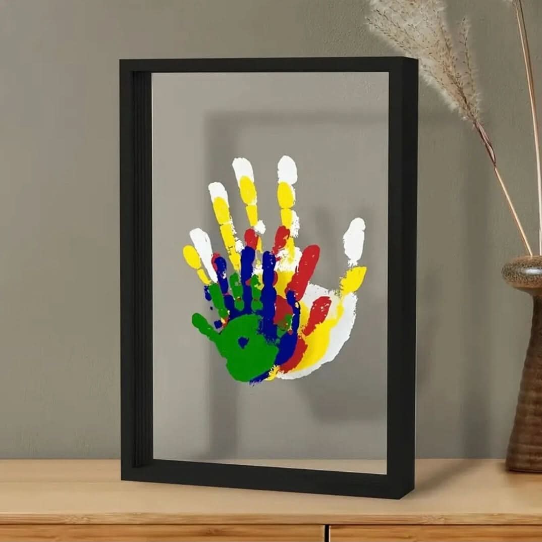 Pequeñas Huellas – Marco de Recuerdos para Bebés de Madera con Arcilla para Huellas de Manos y Pies