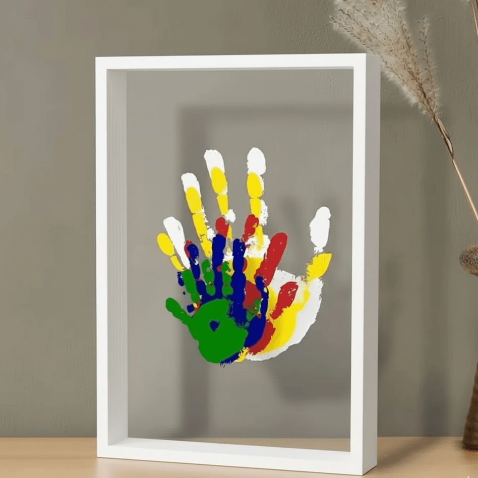 Pequeñas Huellas – Marco de Recuerdos para Bebés de Madera con Arcilla para Huellas de Manos y Pies