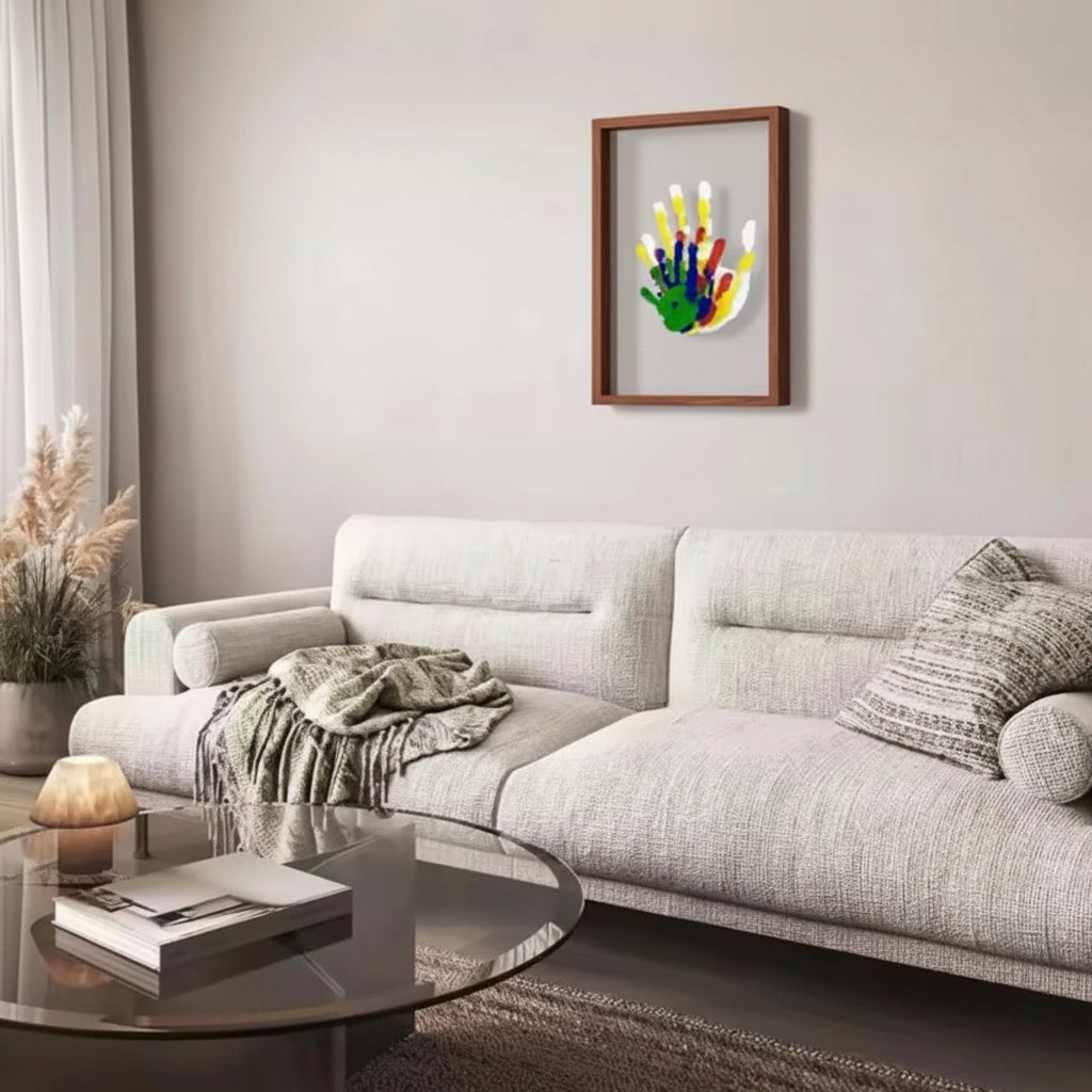 Pequeñas Huellas – Marco de Recuerdos para Bebés de Madera con Arcilla para Huellas de Manos y Pies