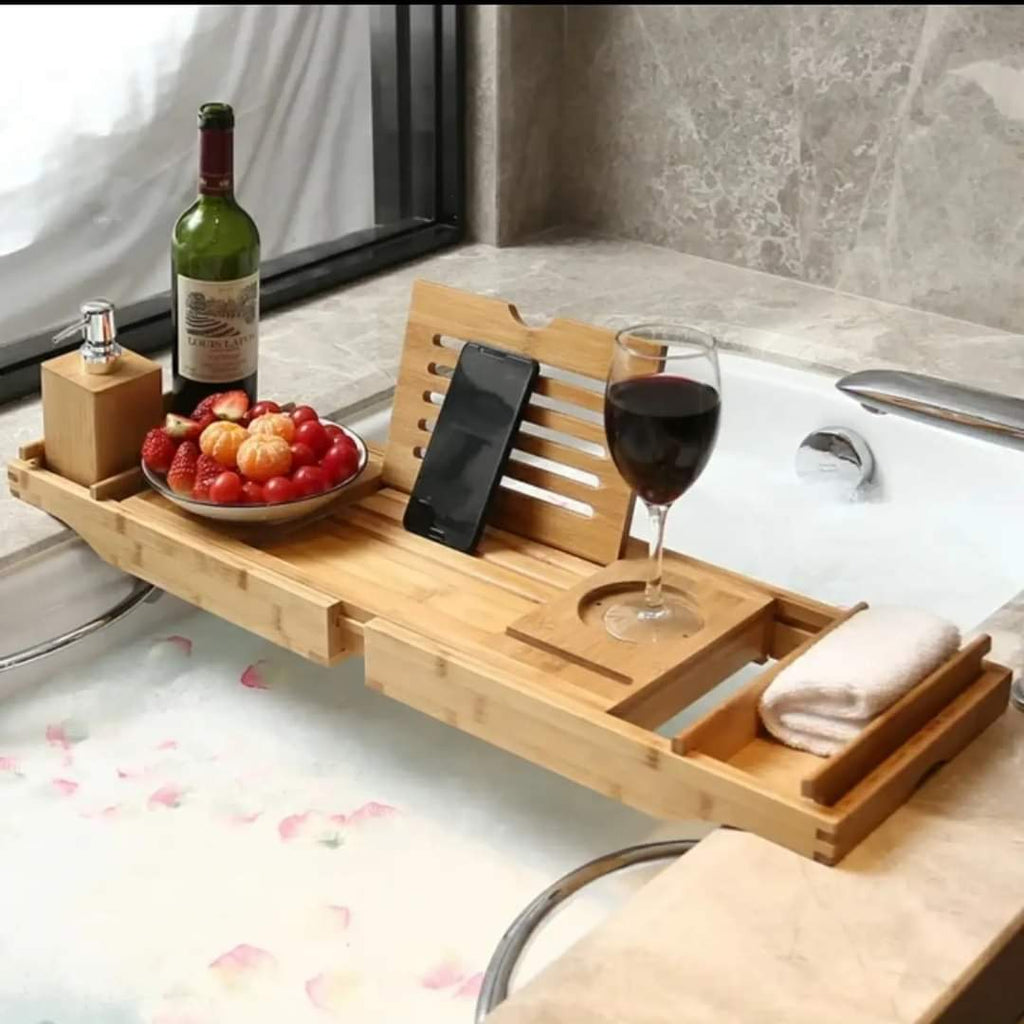 Lisslune | Bandeja Expandible de Bambú para Bañera/ Caddy con Soportes