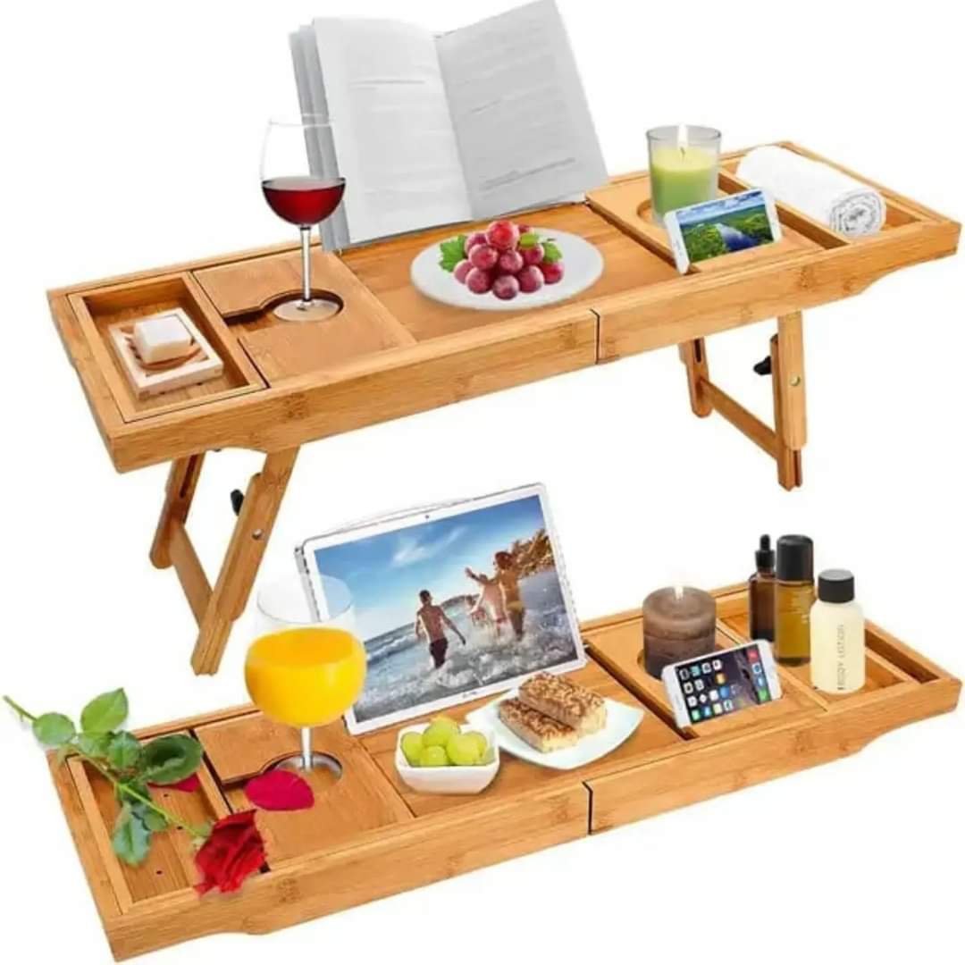 Lisslune | Bandeja Expandible de Bambú para Bañera/ Caddy con Soportes