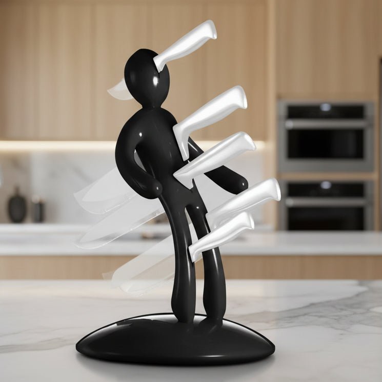 BLADEVAULT - Organizador de cuchillos humanoide artístico con almacenamiento seguro de cuchillas y diseño de encimera que ahorra espacio para la estética de cocinas modernas
