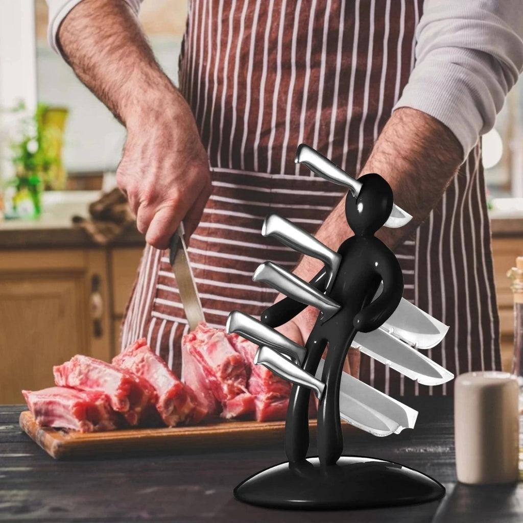 BLADEVAULT - Organizador de cuchillos humanoide artístico con almacenamiento seguro de cuchillas y diseño de encimera que ahorra espacio para la estética de cocinas modernas