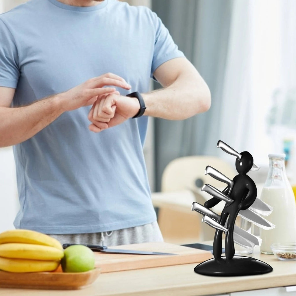 BLADEVAULT - Organizador de cuchillos humanoide artístico con almacenamiento seguro de cuchillas y diseño de encimera que ahorra espacio para la estética de cocinas modernas