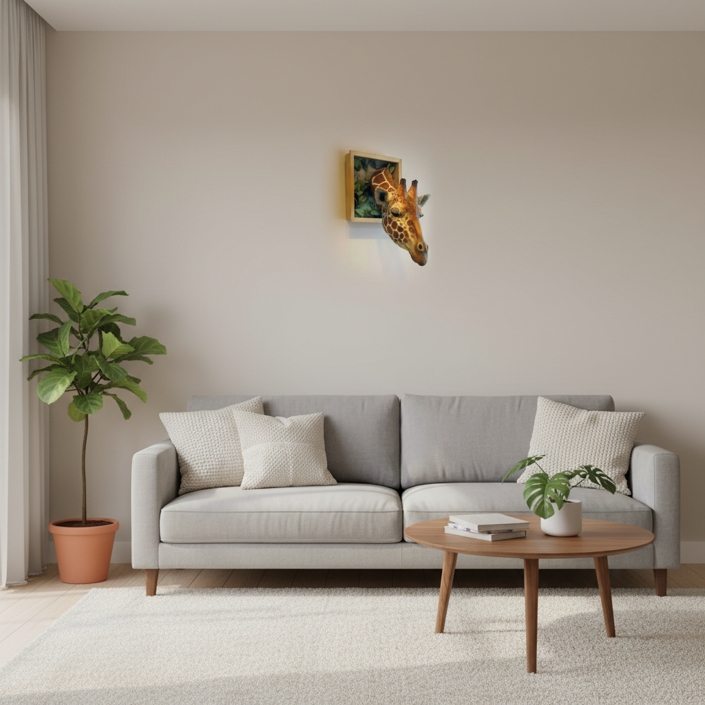 BowLift | Cabeza de jirafa - Decoración de pared - Escultura 3D - Decoración a tamaño real