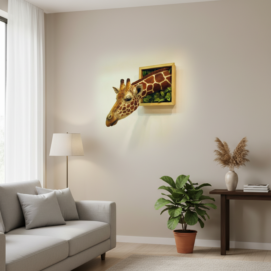 BowLift | Cabeza de jirafa - Decoración de pared - Escultura 3D - Decoración a tamaño real