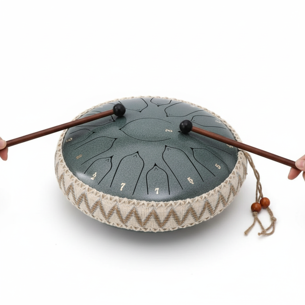 Tambor de lengüetas de acero | Afinación de precisión en Do mayor | Resonancia armónica de sobretonos | Incluye baquetas y accesorios | Para meditación y terapia de sonido