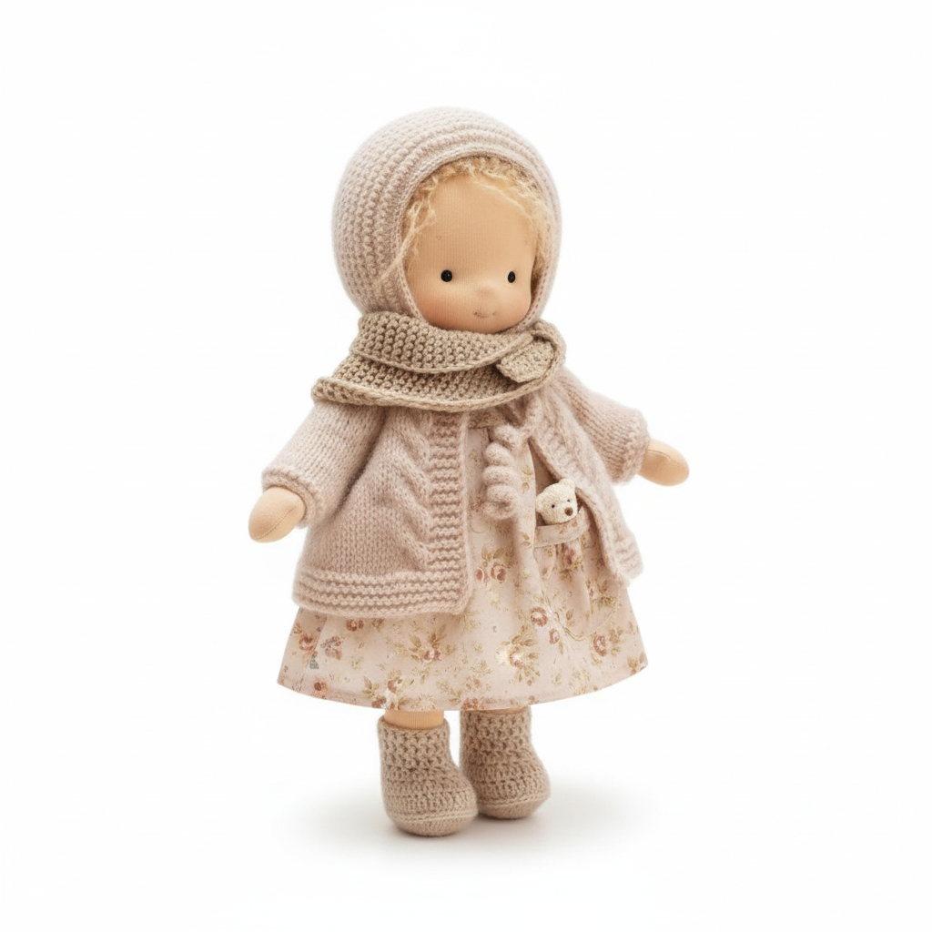 Muñeca Waldorf hecha a mano "Poppi" | 35 cm | Algodón orgánico y textiles hipoalergénicos | Juguete pedagógicamente valioso | Fomento de la percepción táctil