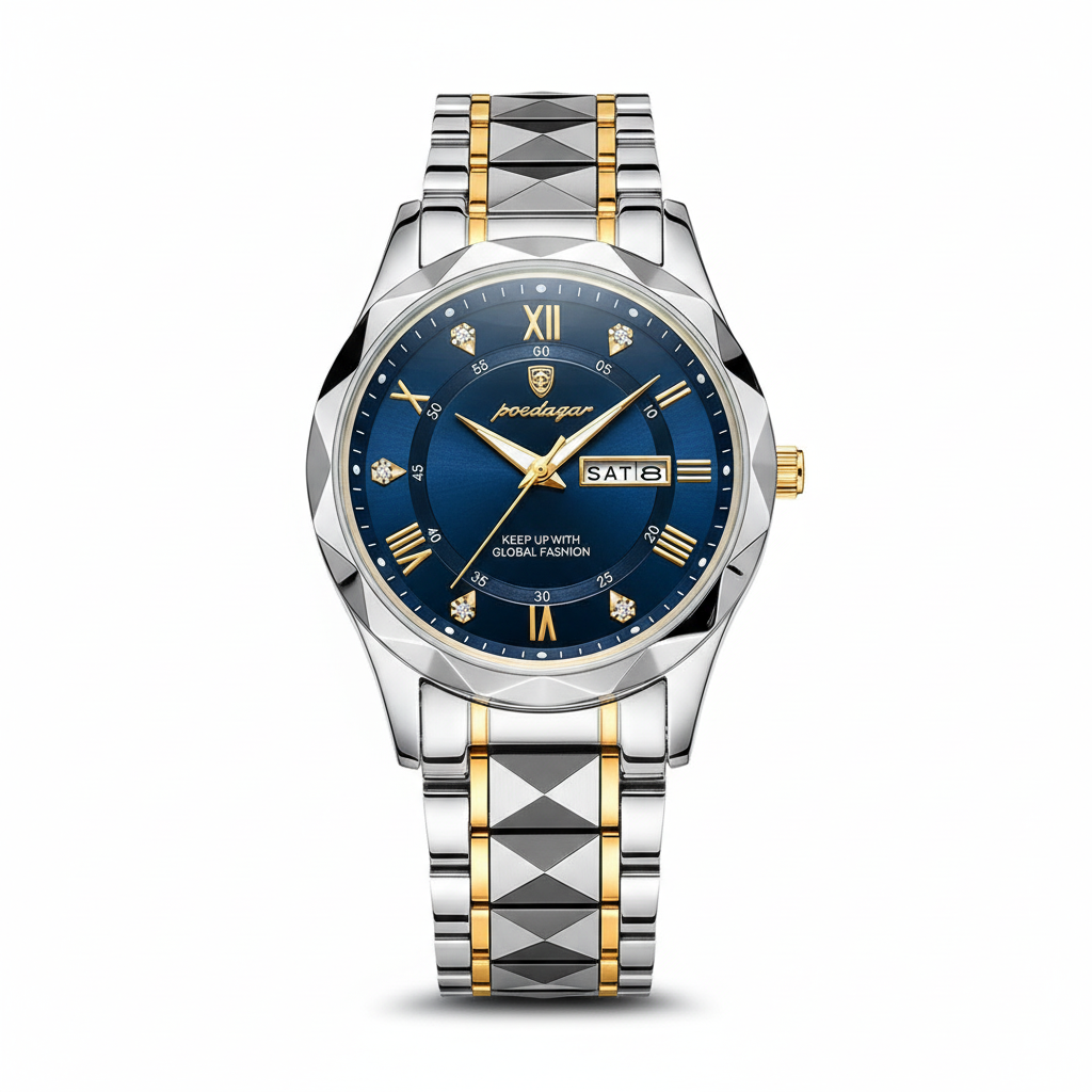 Modell 615 | Reloj de lujo para hombre | Movimiento de cuarzo japonés MIYOTA | Caja de acero inoxidable 316L | Cristal Hardlex | Resistente al agua 3 ATM | Índices luminosos y fecha