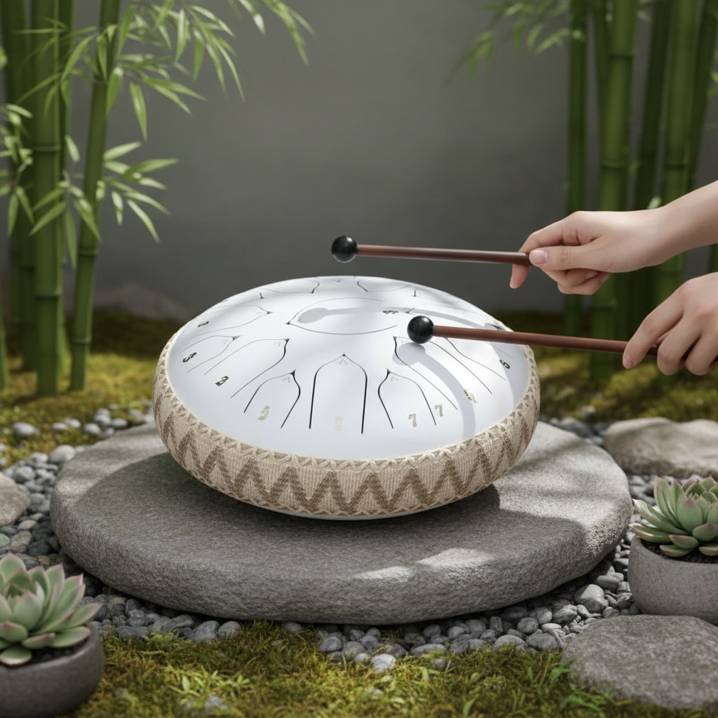 Tambor de lengüetas de acero | Afinación de precisión en Do mayor | Resonancia armónica de sobretonos | Incluye baquetas y accesorios | Para meditación y terapia de sonido
