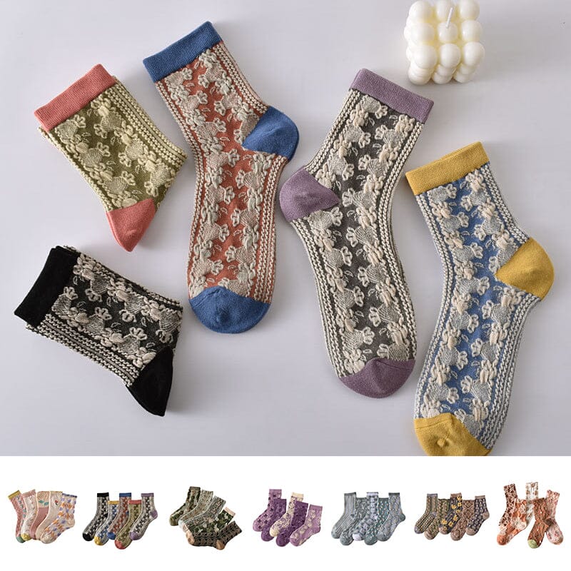 Calcetines de Algodón Florales para Mujeres (10 Pares)