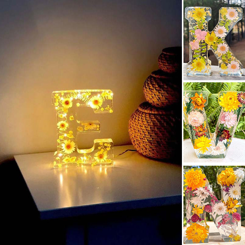 Luz Nocturna de Flores en Resina | Lámpara Decorativa LED en Forma de Letras