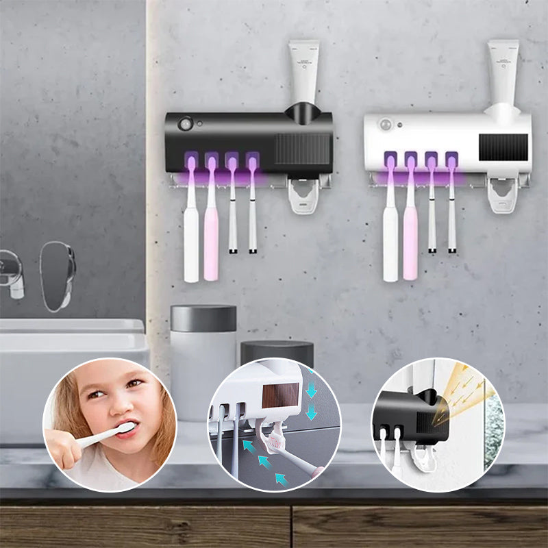 Skanto | Soporte para cepillos de dientes con esterilizador UV inteligente, dispensador de pasta de dientes montado en la pared