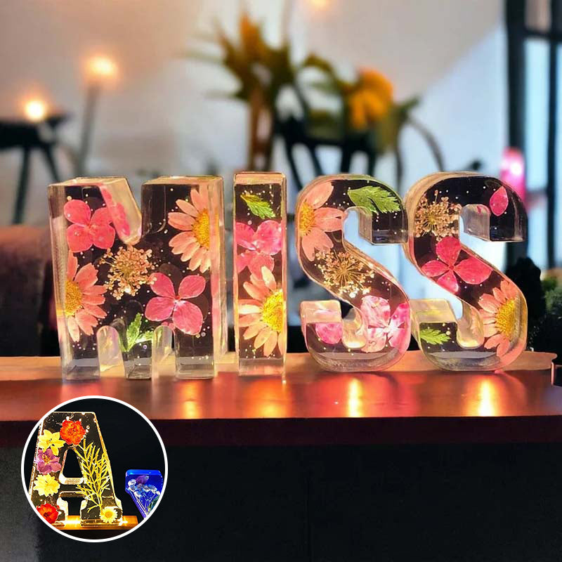 Luz Nocturna de Flores en Resina | Lámpara Decorativa LED en Forma de Letras