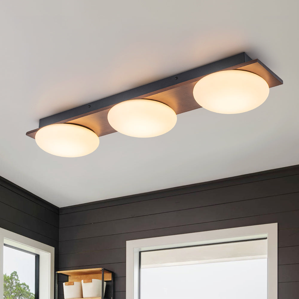 Montaje Semi Flush Redondo de Madera de Grano con 3 Luces LED y Pantalla